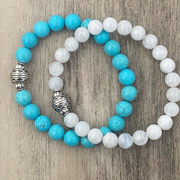 Jewelry - Genuine Turquoise and White Stone Bracelet Set